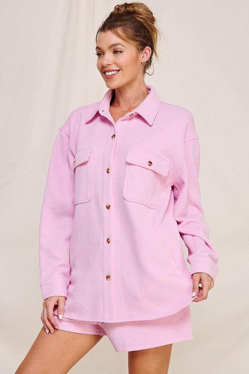 Allie Rose Solid Color Jacquard Knit Shacket in Pink – June Adel