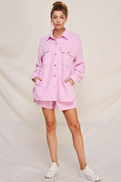 Allie Rose Solid Color Jacquard Knit Shacket in Pink Shacket Allie Rose   