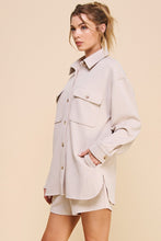 Load image into Gallery viewer, Allie Rose Solid Color Jacquard Knit Shacket in Pastel Sand Shacket Allie Rose   
