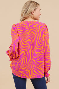 Jodifl Zebra Print Long Poet Sleeves Top in Hot Pink/ Orange Shirts & Tops Jodifl   