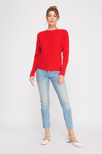 Allie Rose Ribbed Knit FITTED Top in Red