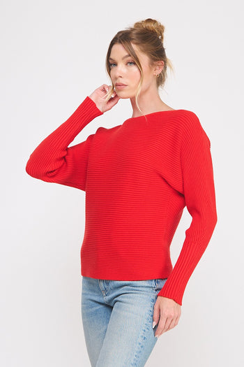 Allie Rose Ribbed Knit FITTED Top in Red