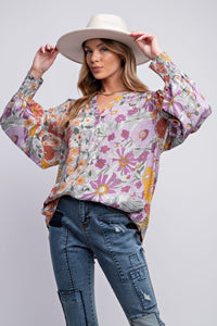 Easel Floral Print Top in Lavender Shirts & Tops Easel   