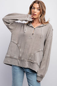 Easel Mineral Washed Cotton Gauze Hoodie in Light Grey ON ORDER ESTIMATED ARRIVAL OCTOBER Shirts & Tops Easel   