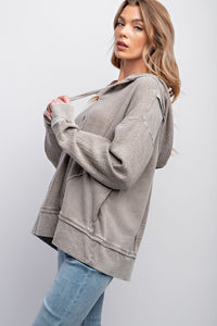 Easel Mineral Washed Cotton Gauze Hoodie in Light Grey ON ORDER ESTIMATED ARRIVAL OCTOBER Shirts & Tops Easel   
