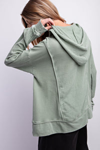Easel Mineral Washed Cotton Gauze Hoodie in Faded Sage Shirts & Tops Easel   