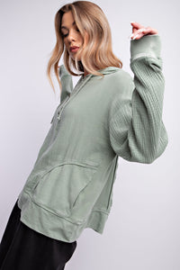 Easel Mineral Washed Cotton Gauze Hoodie in Faded Sage Shirts & Tops Easel   