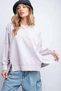 Easel Mineral Washed Pullover Top in Lavender Shirts & Tops Easel   