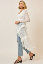 Load image into Gallery viewer, Cozy Co. Tiered Ruffled Lace Duster in Off White
