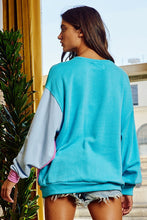 Load image into Gallery viewer, BucketList Oversized Color Block French Terry Top in Blue Multi Shirts &amp; Tops Bucketlist   

