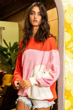 Load image into Gallery viewer, BucketList Oversized Color Block French Terry Top in Red Multi Shirts &amp; Tops Bucketlist   
