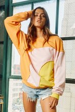 Load image into Gallery viewer, BucketList Oversized Color Block French Terry Top in Orange Multi Shirts &amp; Tops Bucketlist   
