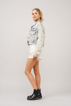 Load image into Gallery viewer, Blue B Acid Washed Denim CROPPED Jacket with Stone and Bead Embellishments in Light Wash
