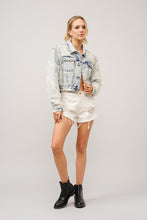 Load image into Gallery viewer, Blue B Acid Washed Denim CROPPED Jacket with Stone and Bead Embellishments in Light Wash
