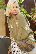 Load image into Gallery viewer, POL Hooded Chenille Sweater with Berber Flower Pattern in Basil ON ORDER
