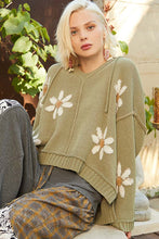 Load image into Gallery viewer, POL Hooded Chenille Sweater with Berber Flower Pattern in Basil ON ORDER
