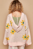 POL Hooded Chenille Sweater with Berber Flower Pattern in Pink Mojito