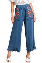 Load image into Gallery viewer, Umgee Embroidery Elastic Waistband Pants in Slate Blue
