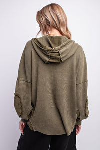 Easel Thermal Button Down Hooded Jacket in Olive Shirts & Tops Easel   