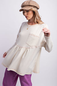 Easel Hacci Knit Babydoll Top in Ivory Shirts & Tops Easel   