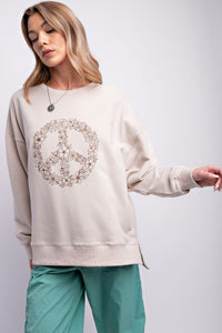 Easel Printed Floral Peace Sign Top in Ecru Shirts & Tops Easel   