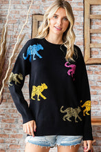 Load image into Gallery viewer, First Love Multicolored Animal Pattern Knitted Sweater in Black Shirts &amp; Tops First Love   
