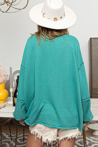 BiBi Solid Color French Terry Top in Jade Shirts & Tops BiBi   