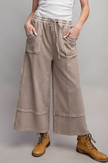 Easel Terry Palazzo Pants in Mushroom Pants Easel   