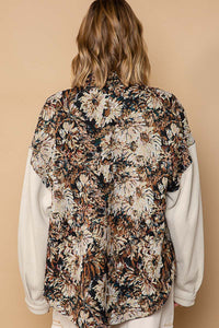 POL Button Down Floral Jacquard Shirt in Wood/Beige Shirts & Tops POL Clothing   