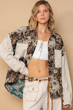 Load image into Gallery viewer, POL Button Down Floral Jacquard Shirt in Wood/Beige Shirts &amp; Tops POL Clothing   
