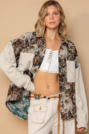 POL Button Down Floral Jacquard Shirt in Wood/Beige Shirts & Tops POL Clothing   