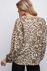 Easel Animal Print Top in Sage Shirts & Tops Easel   