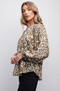 Easel Animal Print Top in Sage Shirts & Tops Easel   