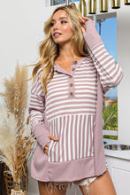 Load image into Gallery viewer, BiBi Thermal Knit Henley Stripe Pattern Top in Mauve
