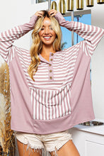 Load image into Gallery viewer, BiBi Thermal Knit Henley Stripe Pattern Top in Mauve
