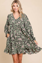 Load image into Gallery viewer, Jodifl Leopard Print Baby Doll Dress in Olive Dresses Jodifl   
