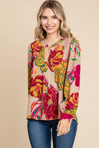 Jodifl Floral Print Open Fold Long Sleeves Top in Taupe Shirts & Tops Jodifl   