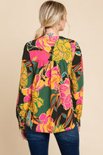 Load image into Gallery viewer, Jodifl Floral Print Open Fold Long Sleeves Top in Black/Hunter Green Shirts &amp; Tops Jodifl   
