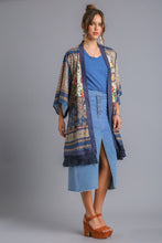 Load image into Gallery viewer, Umgee Open Front Print Kimono With Fringe Details in Teal Mix
