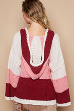 Load image into Gallery viewer, POL Color Block Chenille Hooded Sweater in Pink Burgundy Multi
