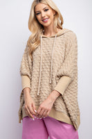 Easel Puffed Textured Hacci Knit Hoodie in Khaki Shirts & Tops Easel   