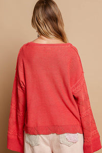 POL OVERSIZED Textured Vintage Washed Sweater in Cherry Red