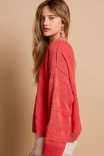 Load image into Gallery viewer, POL OVERSIZED Textured Vintage Washed Sweater in Cherry Red
