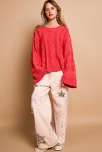 Load image into Gallery viewer, POL OVERSIZED Textured Vintage Washed Sweater in Cherry Red
