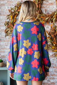 First Love Multicolored Floral Print Top in Navy Multi Shirts & Tops First Love   