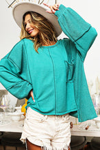Load image into Gallery viewer, BiBi Solid Color French Terry Top in Jade Shirts &amp; Tops BiBi   
