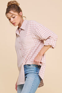 Allie Rose Mixed Gingham Shirt in Mauve White Shirts & Tops Allie Rose   