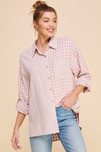 Allie Rose Mixed Gingham Shirt in Mauve White Shirts & Tops Allie Rose   