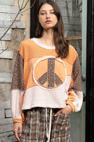 POL Long Sleeve Peace Emblem Top in Tangerine