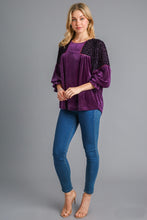 Load image into Gallery viewer, Umgee Velvet Animal Print Burnout Top in Eggplant
